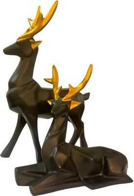 VIBHSA Resin Black Deer/Hiran Showpiece for Home & Office Decor Set of 2 Decorative Showpiece  -  17 cm(Resin, Black)