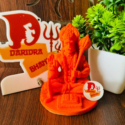 DARIDRA BHANJAN Meditating Sitting Lord Hanuman Ji Murt, Hanuman idol Religious Idol & Figurine Decorative Showpiece  -  10 cm(Resin, Orange)