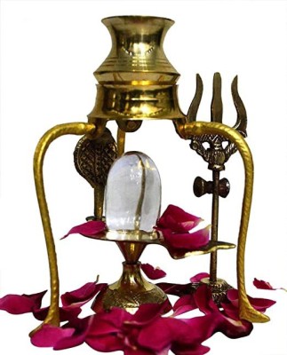 NAVYAKSH Crystal Shiva Lingam with Shiv Trishul Tripai Stand Shiv ling Murti with Brass Decorative Showpiece  -  12 cm(Crystal, Yellow)