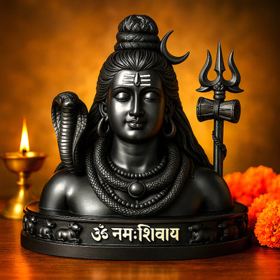 shyam lalla handicraft Exclusive Shiv Ji Murti with Damroo Trishul | Car Dashboard Decoration Idol Decorative Showpiece  -  11.5 cm(Resin, Black)
