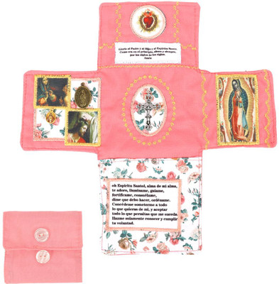 gustave Catholic Prayer Pocket Fabric Shrine with Virgin Mary and Jesus Imagery Decorative Showpiece  -  1 cm(Fabric, Pink)