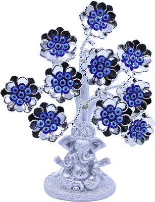 BHAGYA G Evil Eye Tree with Ganpati idols Items For Home Office Living Room Decoration Decorative Showpiece  -  18 cm(Crystal, Silver)