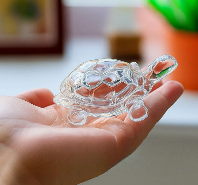 Magic Creation Crystal Glass Turtle Kachua | Feng Shui Vastu Tortoise for Good Luck & Success Decorative Showpiece  -  3.8 cm(Glass, Clear)