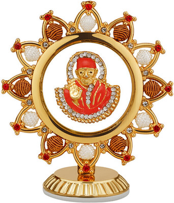 INTERNATIONAL GIFT Gold Plated Sai Baba Idol In Rudraksh Design | For Table, Car Dashboard Decorative Showpiece  -  10 cm(Metal, Gold)
