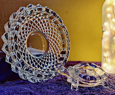 Global Reach Crystal tortoise with a Round Plate for Vastu is a Great Addition to your Home Decorative Showpiece  -  12 cm(Glass, White)