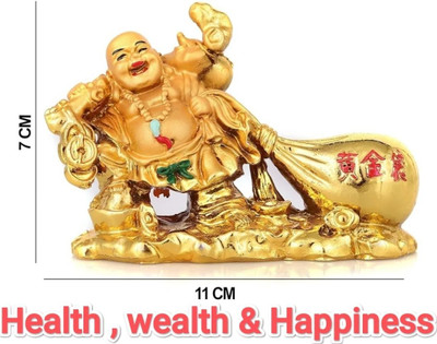 Sample Laughing Buddha For health , wealth, money & happiness Statue & Gift ,Showpiece Decorative Showpiece  -  6.5 cm(Resin, Gold)