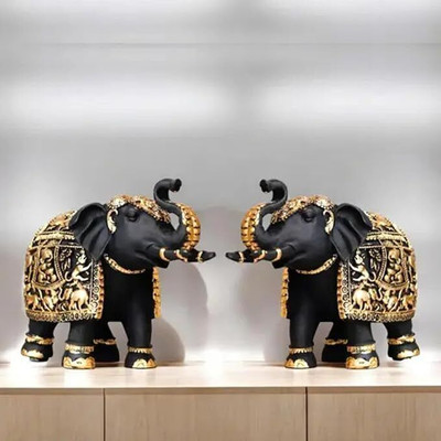 Koolwal craft Resin Elephant Statue Set of 2 | Black Vastu Home & Office Decor Showpiece Decorative Showpiece  -  20 cm(Metal, Black)