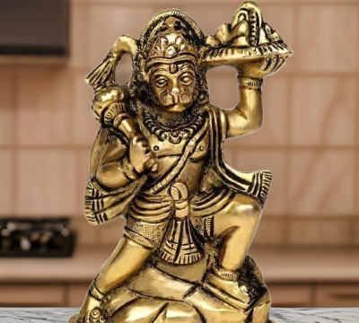 ETANSO Hanuman Ji Idol Bajrangbali Murti for Temple, Home, Office, Couple Gifts Decorative Showpiece  -  10 cm(Gold Plated, Gold)