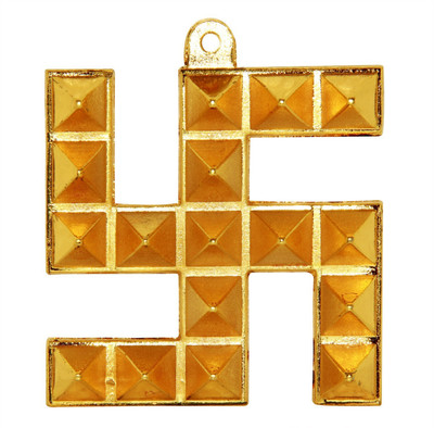 Feng Shui Art Vastu / Astdhatu Big Swastik Pyramid for Vastu Correction Decorative Showpiece  -  9 cm(Metal, Gold)