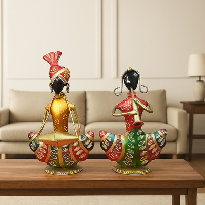 Craftology Handcrafted Rajasthani Musician Showpiece Pair | Most Selling Folk Art Decorative Showpiece  -  24.13 cm(Iron, Multicolor)