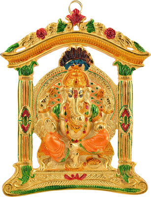 RUHVANA Ganesh Ji Hanging Wall Art (Golden with Meena Work) Decorative Showpiece  -  27.5 cm(Aluminium, Gold)