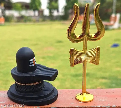SBBCO Shivling Idols for puja / Pooja God Status marbel shivling/ Shiv trishul Decorative Showpiece  -  7 cm(Resin, Black)