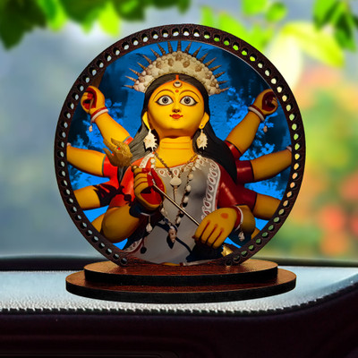 GiftzLane Lord Durga ji Idol for car Dashboard & Home Decorative Showpiece - 7.6 cm(Wood, Multicolor)