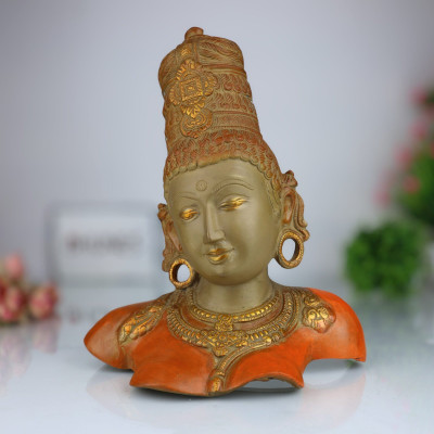Bhunes Brass Parvati Face Idol – Gauri Uma Mahadevi Shailaputri Murti For Pooja Decorative Showpiece  -  30 cm(Brass, Gold)