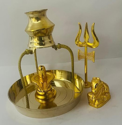BUY N RELAX Golden Nandi Shivling Set with Pooja thali Tripai and Golden trishul, 4 inch Decorative Showpiece  -  12 cm(Brass, Gold)