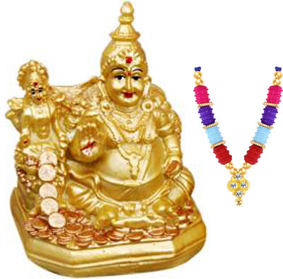 NOKTUS Maa lakshmi With God Kuber Statue With Designer Maala Decorative Showpiece  -  10 cm(Polyresin, Gold)