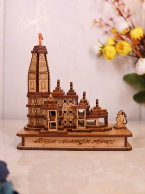 Elegant Lifestyle Shri Ram Mandir with Hanuman Ji Ram Janambhoomi Ayodhya Temple Souvenir for Home Decorative Showpiece  -  16 cm(Wood, Brown, Gold)