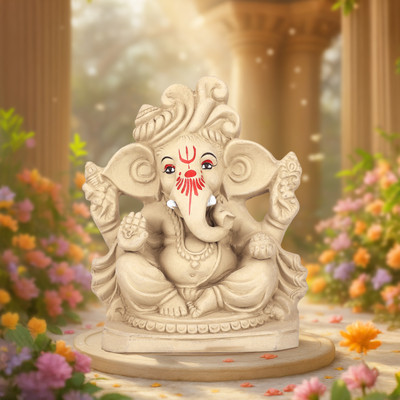 Cycle Pure 6 Inch Clay Ganesha for Chaturthi, Eco-Friendly with 2 Agarbatti Packs | Decorative Showpiece - 15 cm(Clay, Multicolor)