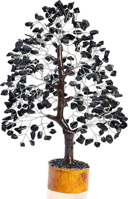 VIBESLE Black Tourmaline Gemstone Tree of Life - Chakra Tree, Feng Shui Decor Decorative Showpiece  -  25 cm(Stone, Black)