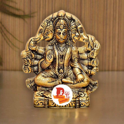 VALUE CRAFTS Metal Panchmukhi Hanuman ji / Bajrangbali Wall Hanging / Hanuman idol / Hanuman Decorative Showpiece  -  11 cm(Metal, Gold)