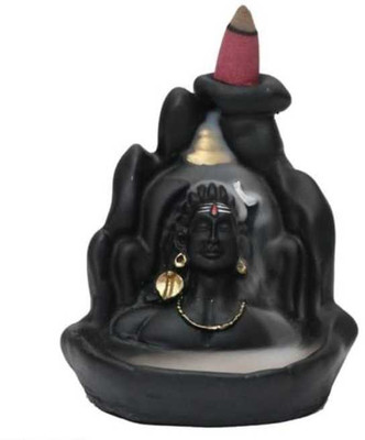 Poonam Handicraft Lord Adiyogi Backflow Incense Holder with Free 10 Backflow Smoke Scented Cone Decorative Showpiece  -  10 cm(Polyresin, Black)