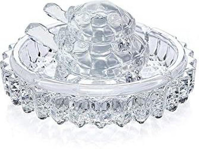 salvusappsolutions Vastu Feng Shui Two-Tier Glass Turtle with Plate (Transparent, Standard) Decorative Showpiece  -  3 cm(Glass, White)