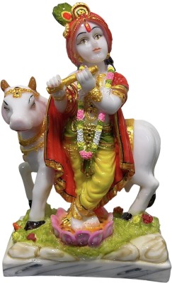 Rama Collections Krishna Murti With Kamdhenu Cow Showpiece Hindu God Idol Figurine for Gifts Decorative Showpiece  -  25.4 cm(Marble, Multicolor)