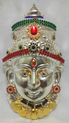 Samukkaras Samukkaras Pure German Silver Handmade Amman Face Pooja Kalash Decoration Decorative Showpiece  -  20 cm(Silver Plated, Silver)