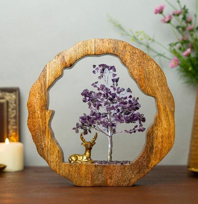 Ritualistic Amethyst Crystal Tree with Reindeer – Handcrafted Feng Shui Gemstone Bonsai Tree Decorative Showpiece  -  3.5 cm(Glass, Purple)