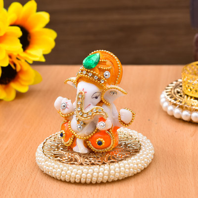 UniqueArt Lord Ganesha Idol Figurine Showpiece Hindu Polyresin Car Dashboard Decorative Showpiece  -  8.75 cm(Marble, Multicolor)