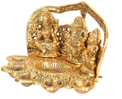 Green Tales Laxmi Ganesh Saraswati Idol Showpiece Oil Lamp Diya Deepak Metal Decorative Showpiece  -  20 cm(Brass, Gold)
