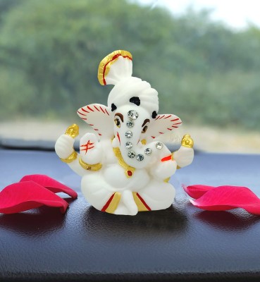 Cyan Collection Handicraft Marble Dust Ganesha Idol for Car Dashboard Home Puja & Office Desk Decorative Showpiece  -  7 cm(Marble, Multicolor)