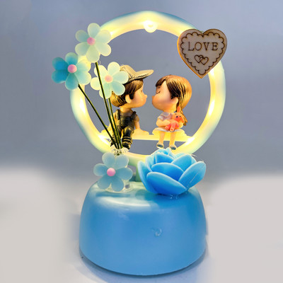 Elegant Lifestyle Cute Couple Statue for Home Decor, Anniversary Gift Loving Couple Friendship Day Decorative Showpiece  -  14 cm(Polyresin, Blue)