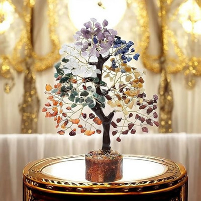 VIBESLE 7 Chakra 300 Beads Tree of Life Energize and Harmonize Your Space Decorative Showpiece  -  25 cm(Stone, Multicolor)