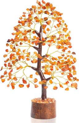 MGNETSRA Carnelian Crystal Tree of Life-Gemstone Tree-Chakra Tree - Gem Tree - Money Tree Decorative Showpiece  -  25 cm(Crystal, Copper, Wood, Plastic, Orange)