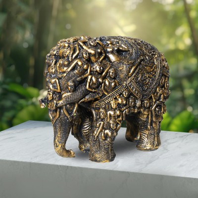 DPI RUSTIC ELEPHANT GOLDEN Decorative Showpiece  -  28 cm(Resin, Gold, Black)