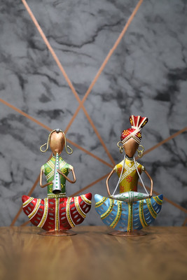 Dilip Art and Crafts Crafted Iron Tribal Couple Musicians – Set of 2 Decorative Showpiece  -  6 cm(Iron, Multicolor)