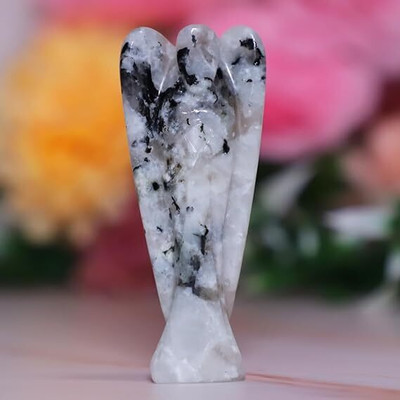 Crystal Divine Moonstone Crystal Angel Figurines Statues For Home Decor Item & Decorative Item Decorative Showpiece  -  14 cm(Crystal, White)