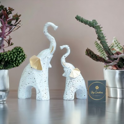 Viyu Creations Elegant Resin Elephant Pair Showpiece for Good Luck and Vaastu Home Décor Decorative Showpiece  -  23 cm(Resin, White)