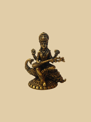 Neha Copper Saraswati Statue, 7.6 cm Height, 110 Gram Decorative Showpiece  -  7.5 cm(Copper, Gold)