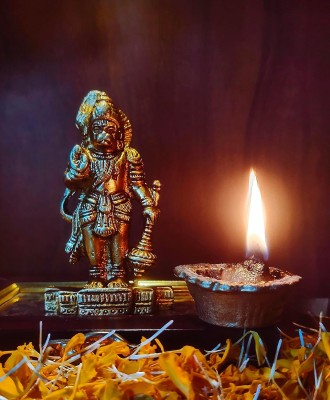 amishi blissful decor Brass Lord Hanuman Pavan Putra Pawanputra Bajrangbali Idol Murti For Pooja Decorative Showpiece  -  9 cm(Brass, Gold)