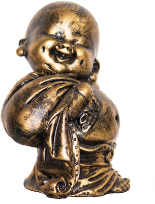 Miss Peach Handcrafted Resin Laughing Buddha For Good luck|Showpiece for home|Living Room| Decorative Showpiece  -  15 cm(Polyresin, Gold)