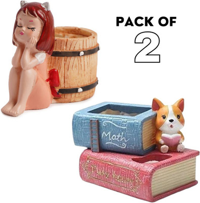 DivColl Book & Red Basket Girl Showpiece Combo – Pack of 2 Decorative Showpiece  -  18 cm(Polyresin, Multicolor)