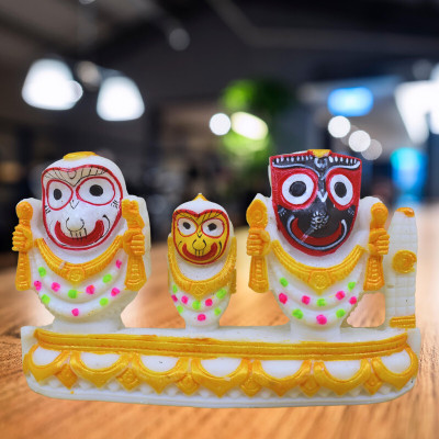 DIVINEDECOR Blissful Marble Dust Jagannath Idol - Connect with the Divine Essence Decorative Showpiece  -  8 cm(Ceramic, White)