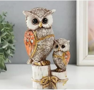 Jaanvi Nutan Emporium Lucky Owl Statue for Good Luck | Antique Multicolour Showpiece Decorative Showpiece  -  16 cm(Resin, Brown)