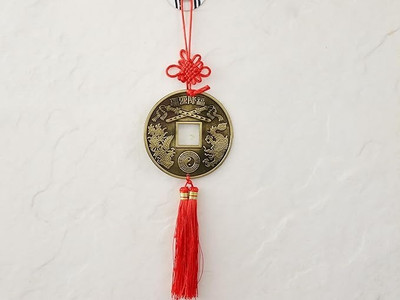 Giftshub PERMIUM MONEY ATTRACTING LUCKY COIN FENG SHUI FOR HOME,OFFICE,CAR WALL HANGING Decorative Showpiece  -  15 cm(Metal, Brown)