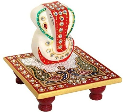 indostore99 Marble Ganesha Idol With Showpiece, Chowki , (10 cm x 10 cm x 9 cm) Decorative Showpiece  -  10 cm(Marble, White)