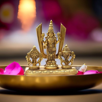 Chkoteravatiya Brass Shankh Chakra Namah Showpiece | Shankha Chakra Tilak- 10 Decorative Showpiece  -  10 cm(Brass, Gold)