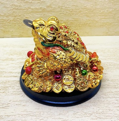 Vastu Art Fengshui Vastu Trod\Frog With Coin For Wealth Luck Happiness Success Decorative Showpiece  -  9 cm(Resin, Polyresin, Gold)