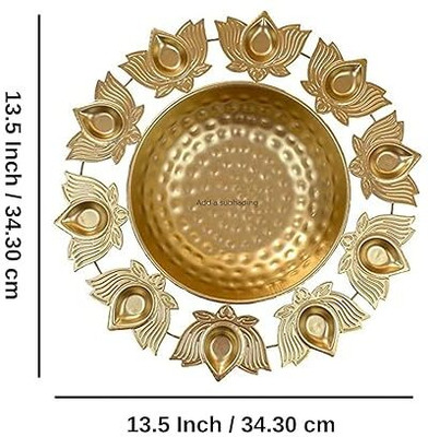 Haji Nanhey Brass Diya Set with Flower Bowl for Puja, Diwali & Home Decor Decorative Showpiece  -  5 cm(Iron, Gold)
